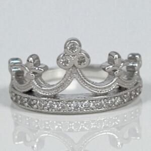 Sterling Silver Crown Ring Cubic Zirconia Princess Tiara CZ 925 Vintage